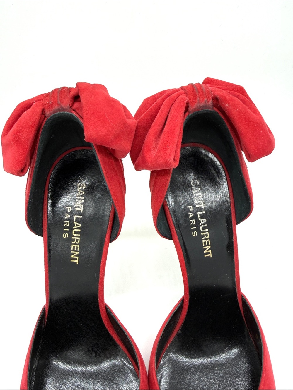 Saint Laurent Skinny 105 D'Orsay Bow Embellished Suede Pumps – Red – Size 37.5 - Picture 10 of 14
